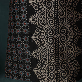Black - Ajrakh Hand Block Print Chanderi Silk Natural Dyed 2pc Unstitched Dress Material Kurta Set 06