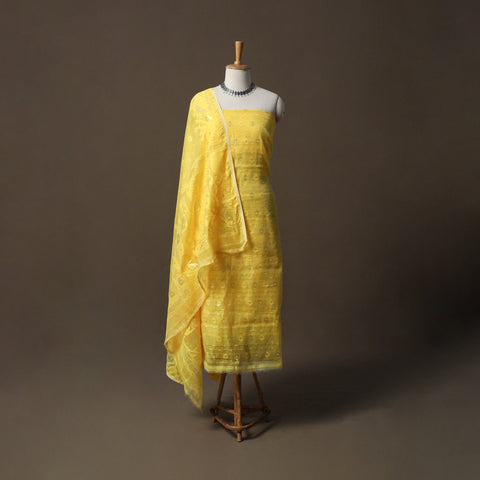 Phulia Jamdani Silk Cotton 2pc Unstitched Dress Material Kurta Set 29