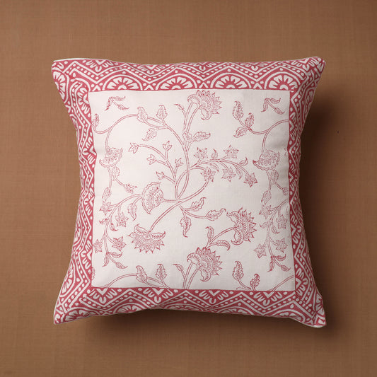 Pink - Sanganeri Block Printed Cotton Cushion Cover (16 x 16 in)