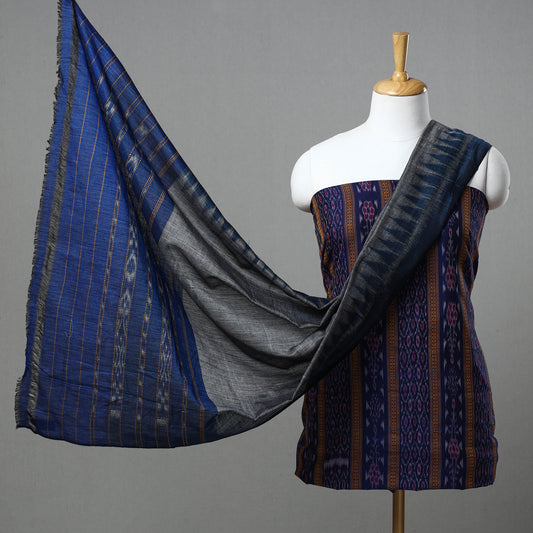 Blue - 3pc Ikat Cotton Handloom Sambalpuri Dress Material 24