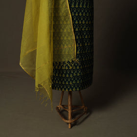 Ajrakh Hand Block Print Natural Dyed 2pc Cotton Unstitched Dress Material Kurta Set with Jewellery 10