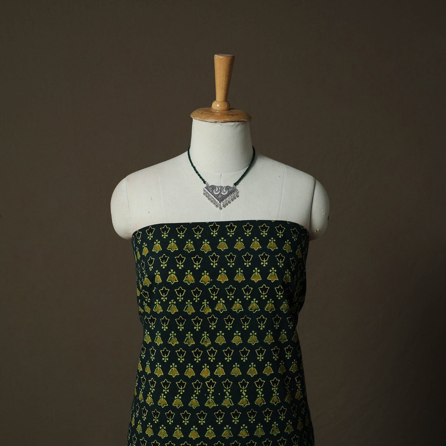Ajrakh Hand Block Print Natural Dyed 2pc Cotton Unstitched Dress Material Kurta Set with Jewellery 10