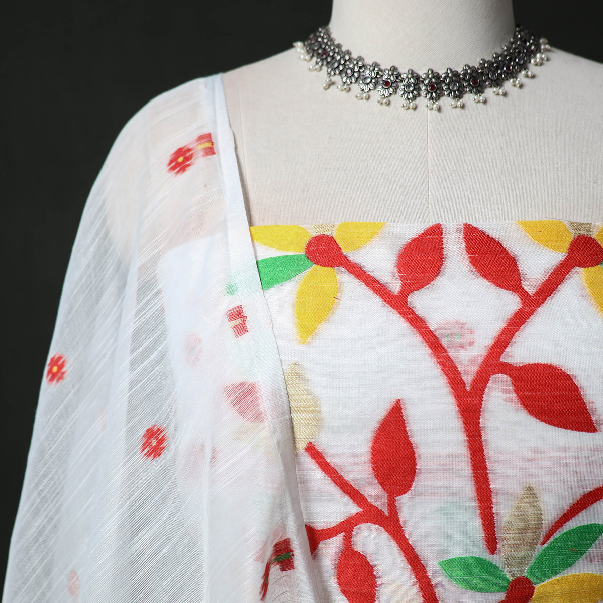 Jamdani Silk Cotton 2pc Unstitched Dress Material Kurta Set 19