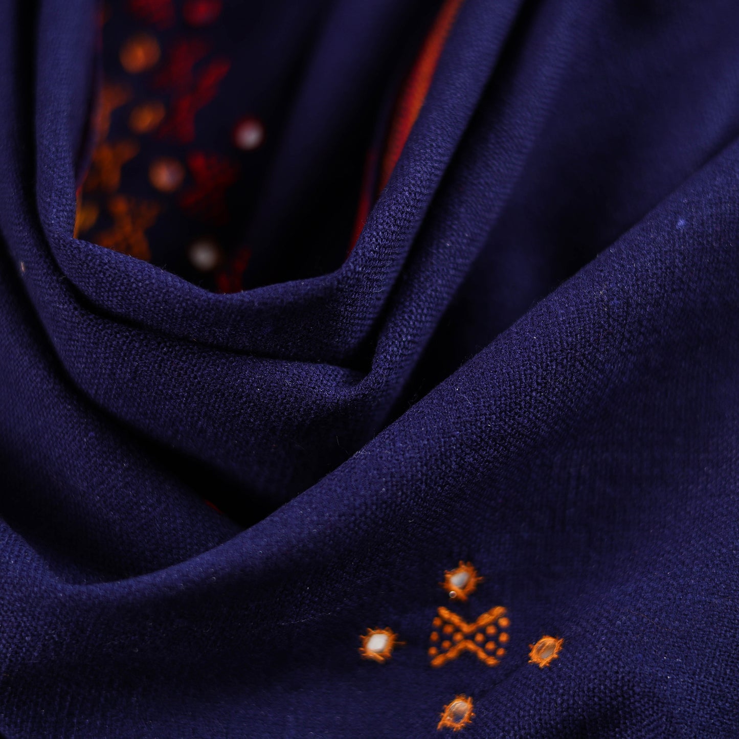 Blue - Kutch Bhujodi Handwoven Mirror Work Acrylic Wool Shawl 116