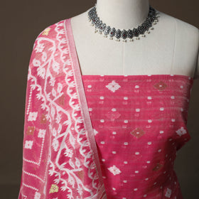 Phulia Jamdani Silk Cotton 2pc Unstitched Dress Material Kurta Set 31