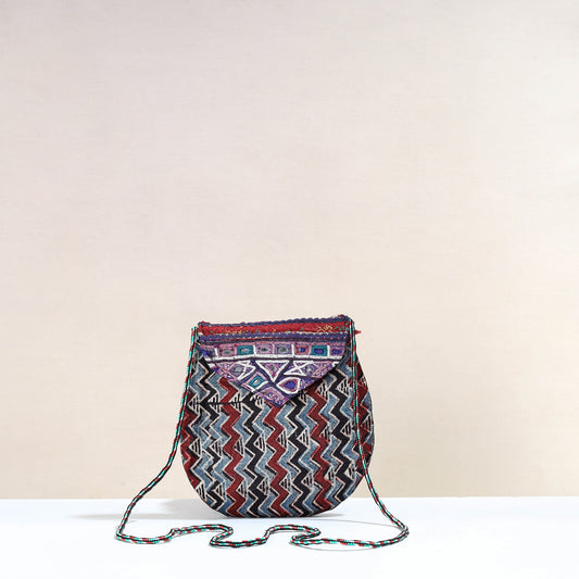 Multicolor - Handcrafted Ajrakh Mashru Silk Sling Bag with Embroidery Flap