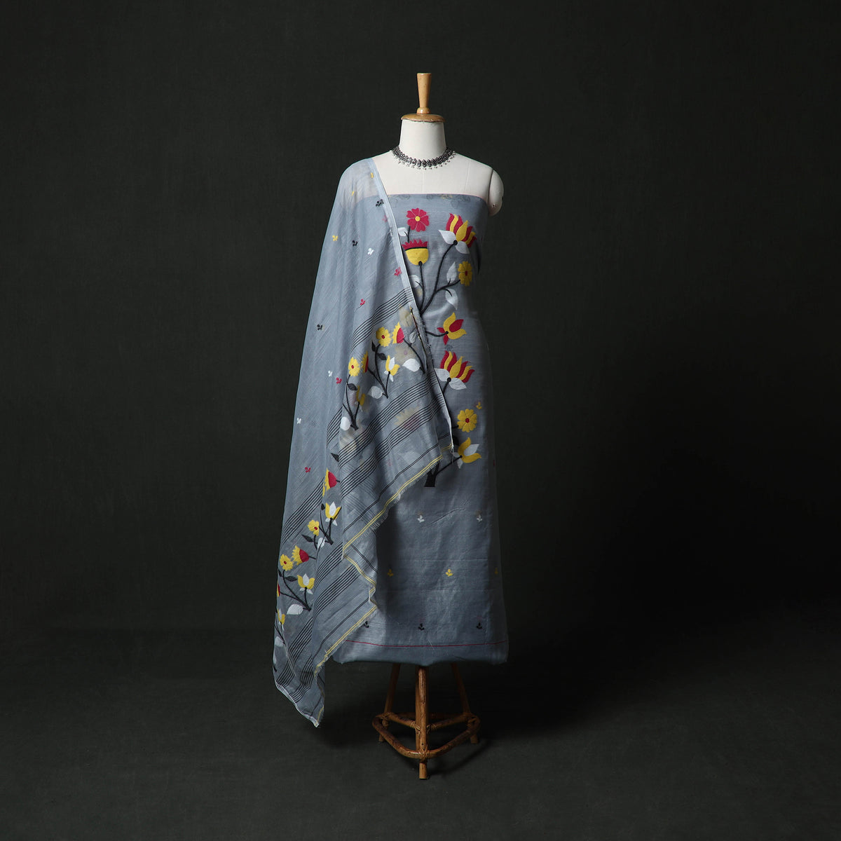 Jamdani Silk Cotton 2pc Unstitched Dress Material Kurta Set 21