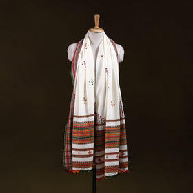 White - Kutch Bhujodi Handwoven Mirror Work Acrylic Wool Shawl 117