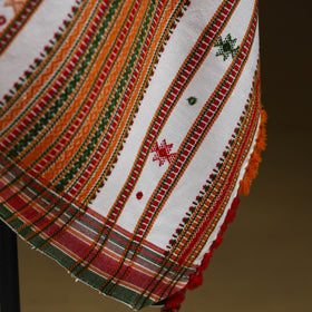 White - Kutch Bhujodi Handwoven Mirror Work Acrylic Wool Shawl 117