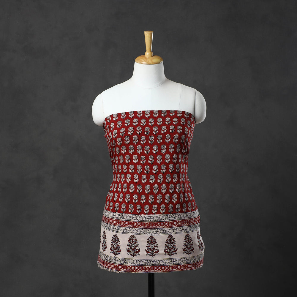 Red - Natural Dyed Cotton Bagh Print Kurta Material (2.3 m) 15