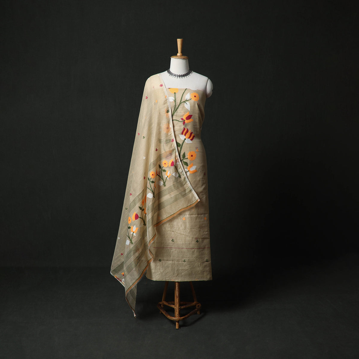 Jamdani Silk Cotton 2pc Unstitched Dress Material Kurta Set 22