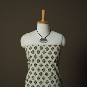 Ajrakh Hand Block Print Natural Dyed 2pc Cotton Unstitched Dress Material Kurta Set with Jewellery 14