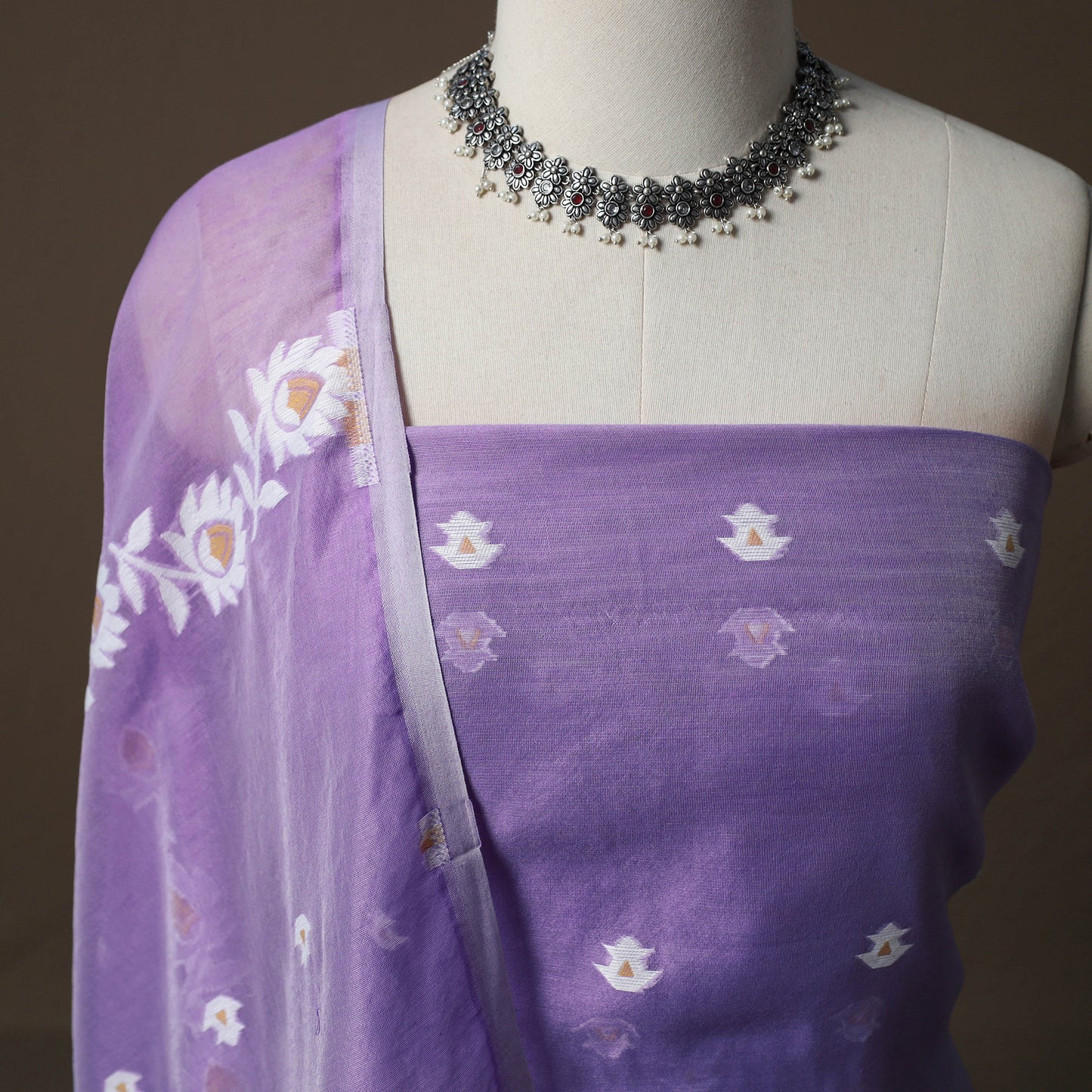 Phulia Jamdani Silk Cotton 2pc Unstitched Dress Material Kurta Set 34