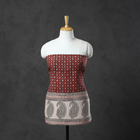  Red Natural Dyed Cotton Bagh Print Kurta Material