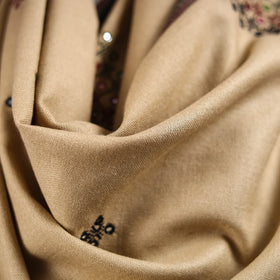 Beige - Kutch Bhujodi Handwoven Mirror Work Acrylic Wool Shawl 118