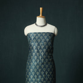 Blue - Ajrakh Natural Dyed Hand Block Print Handloom Tussar Silk 2pc Unstitched Dress Material Kurta Set 12
