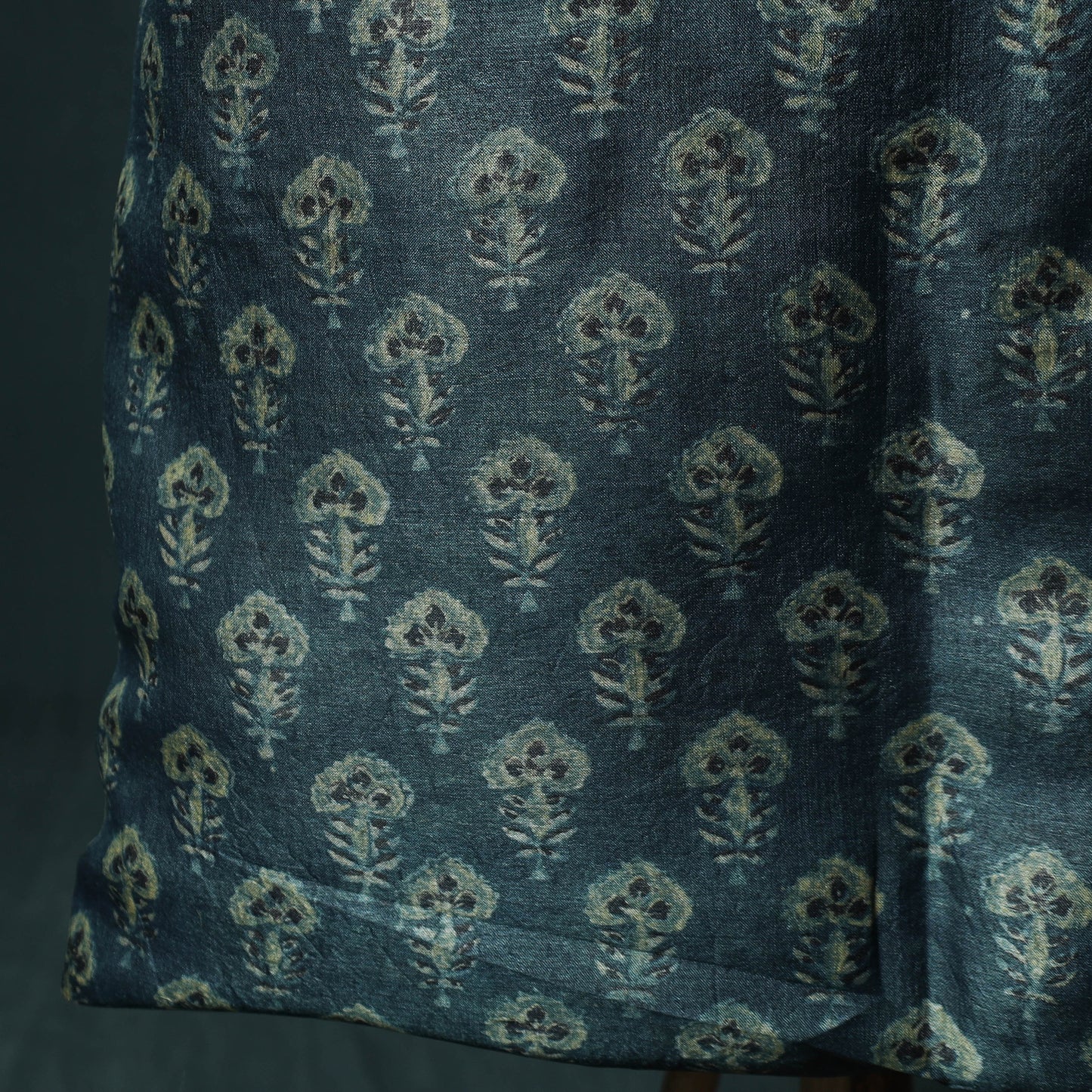 Blue - Ajrakh Natural Dyed Hand Block Print Handloom Tussar Silk 2pc Unstitched Dress Material Kurta Set 12