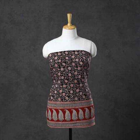  Black Natural Dyed Cotton Bagh Print Kurta Material