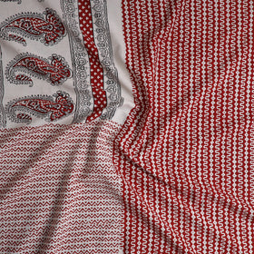  Red Natural Dyed Cotton Bagh Print Kurta Material