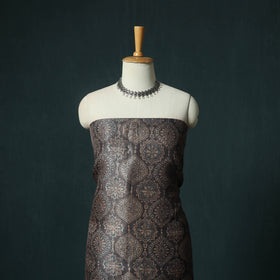 Brown - Ajrakh Natural Dyed Hand Block Print Handloom Tussar Silk 2pc Unstitched Dress Material Kurta Set 13