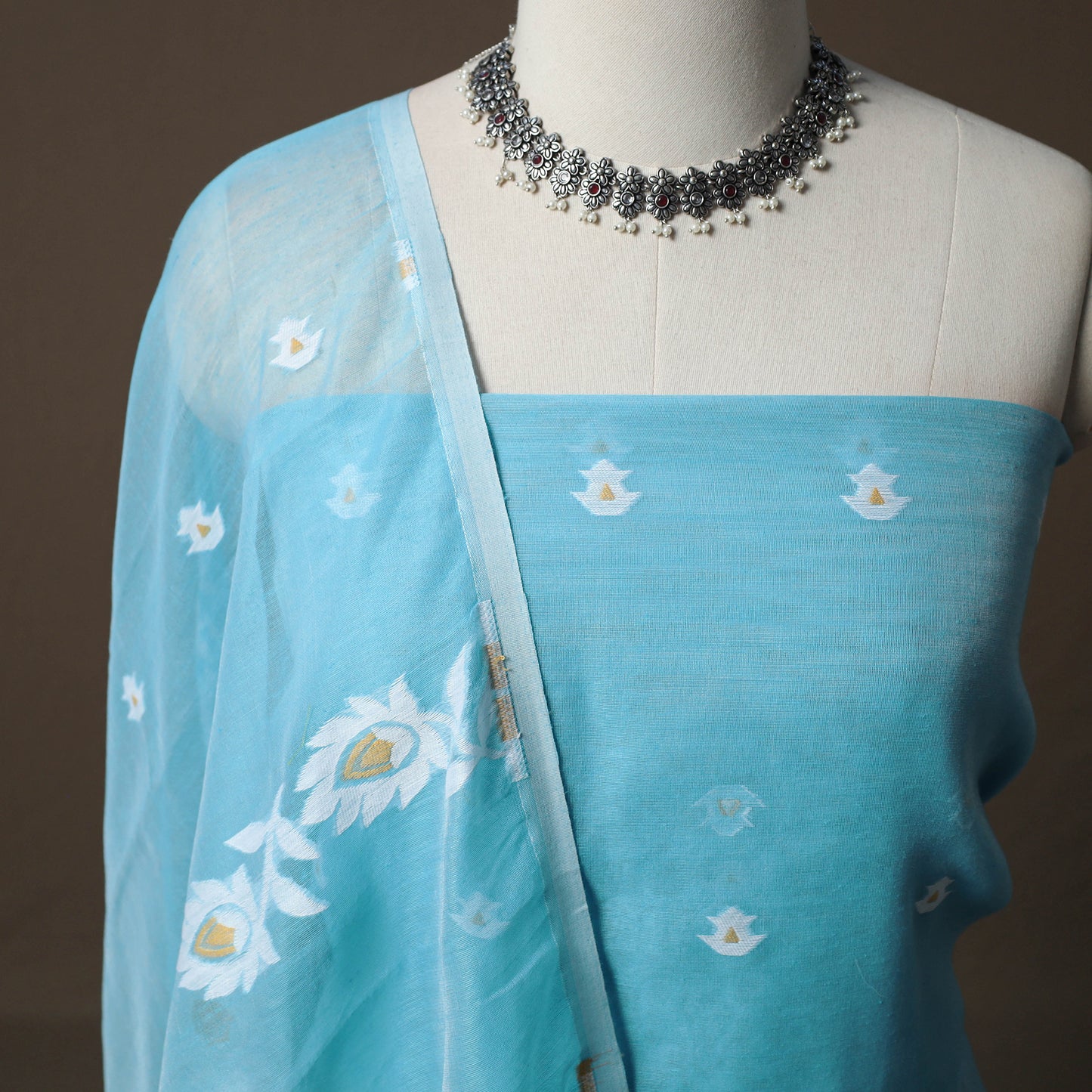 Phulia Jamdani Silk Cotton 2pc Unstitched Dress Material Kurta Set 36