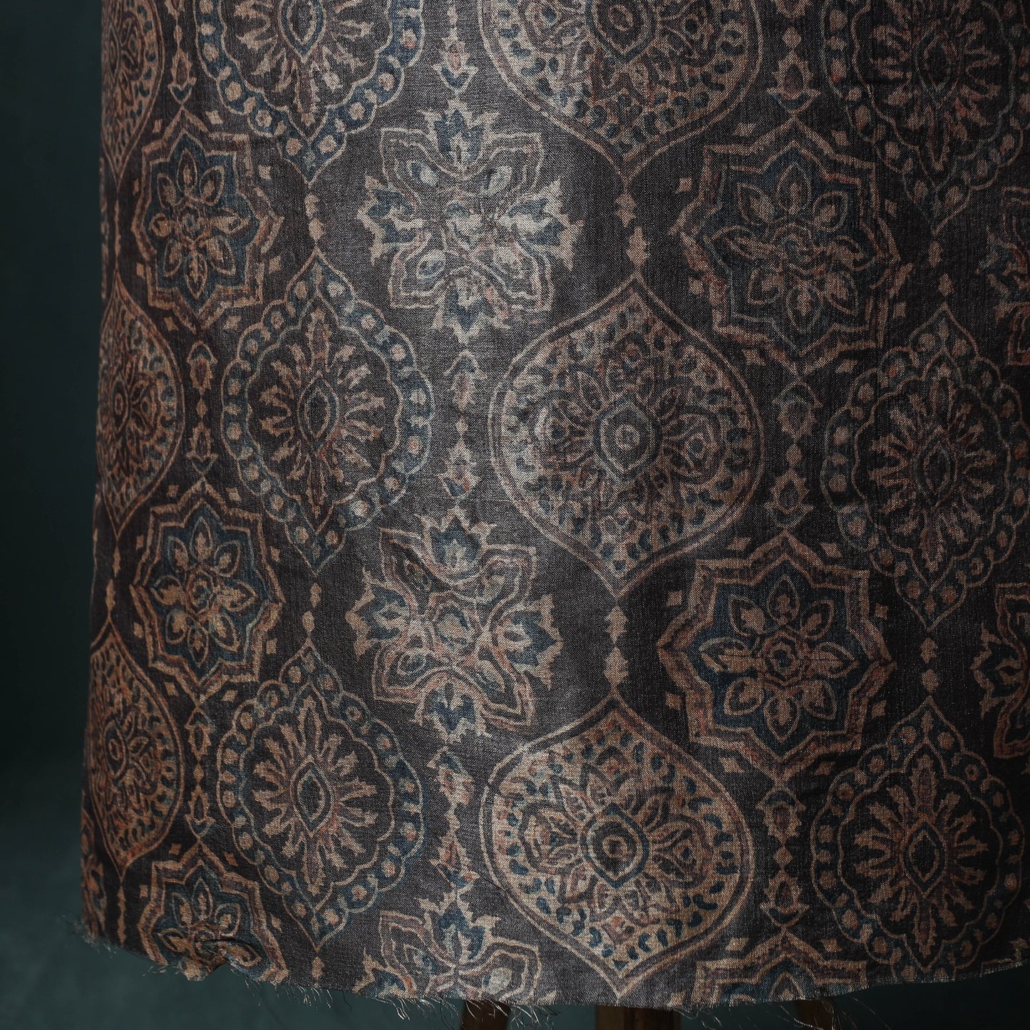 Brown - Ajrakh Natural Dyed Hand Block Print Handloom Tussar Silk 2pc Unstitched Dress Material Kurta Set 13