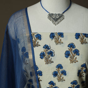 Ajrakh Hand Block Print Natural Dyed 2pc Cotton Unstitched Dress Material Kurta Set with Jewellery 16