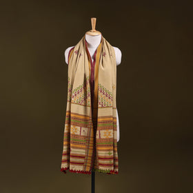 Beige - Kutch Bhujodi Handwoven Mirror Work Acrylic Wool Shawl 121