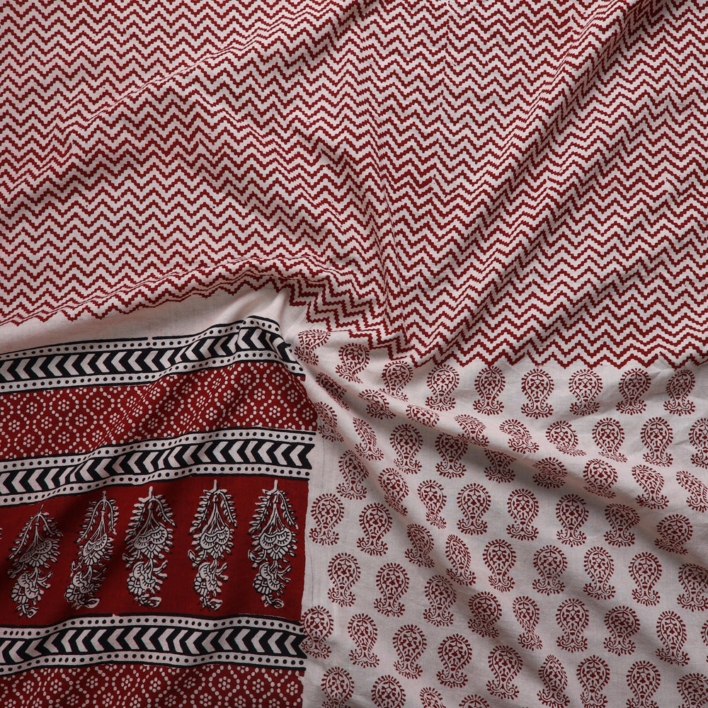 Red - Natural Dyed Cotton Bagh Print Kurta Material (2.25 m) 20