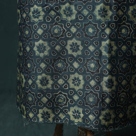 Blue - Ajrakh Natural Dyed Hand Block Print Handloom Tussar Silk 2pc Unstitched Dress Material Kurta Set 15
