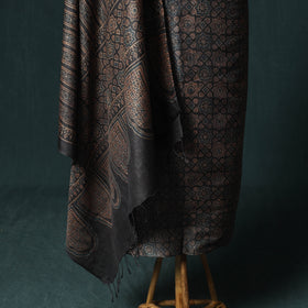 Black - Ajrakh Natural Dyed Hand Block Print Handloom Tussar Silk 2pc Unstitched Dress Material Kurta Set 16