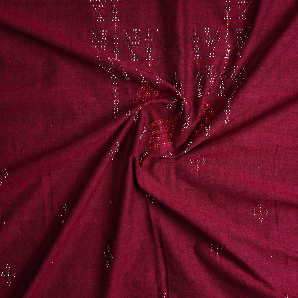 Maroon - Handwoven Cotton Tangaliya Kurta Material 08