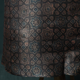 Black - Ajrakh Natural Dyed Hand Block Print Handloom Tussar Silk 2pc Unstitched Dress Material Kurta Set 16