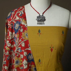 Jacquard Woven Cotton 2pc Unstitched Dress Material Kurta Set with Jewellery 01