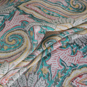 Multicolor Sanganeri Block Print Handloom Pure Wool Fabric 