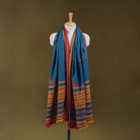 Blue - Kutch Bhujodi Handwoven Mirror Work Acrylic Wool Shawl 123