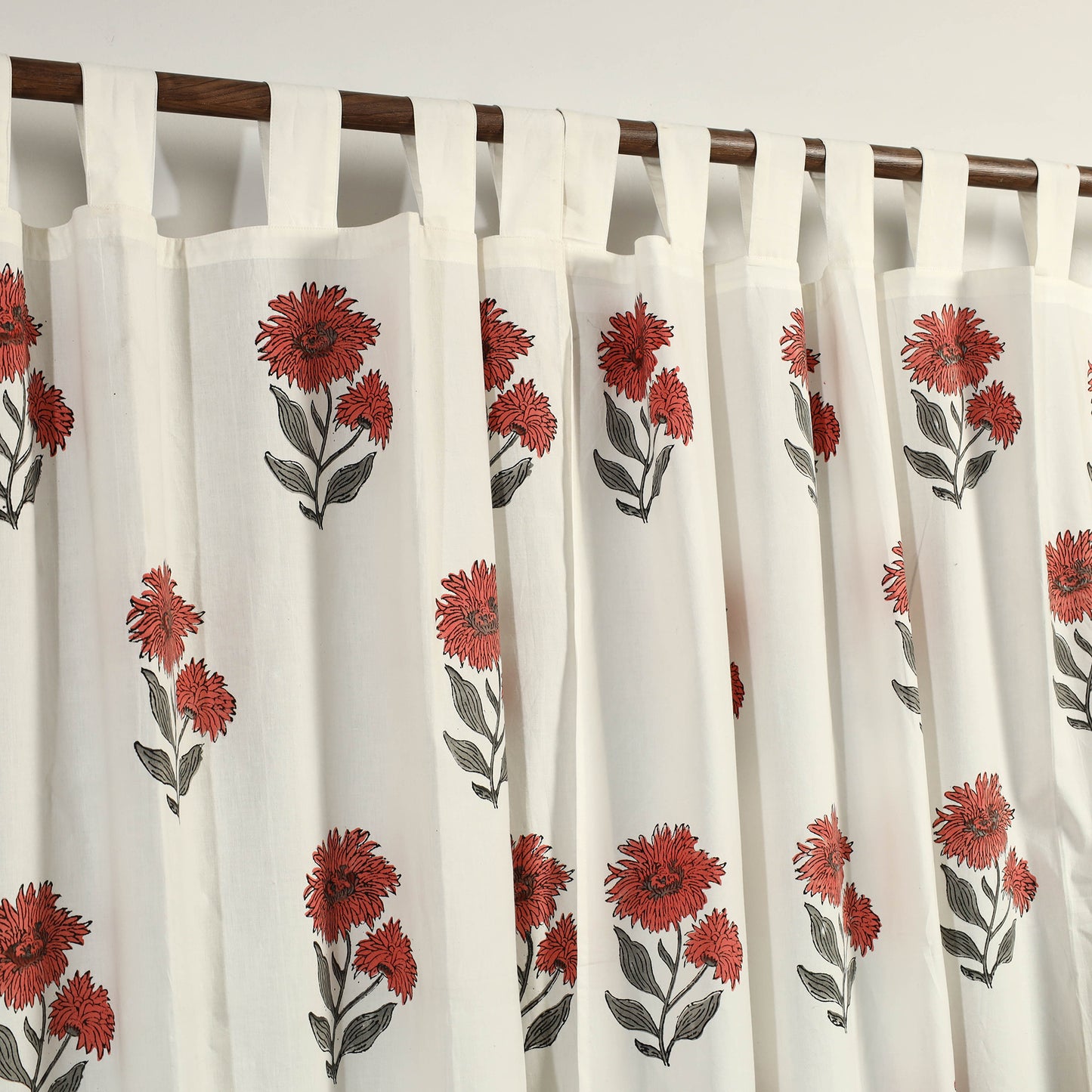 Red - Sanganeri Block Printed Cotton Door Curtain (7 x 3.5 Feet) (Single Piece)