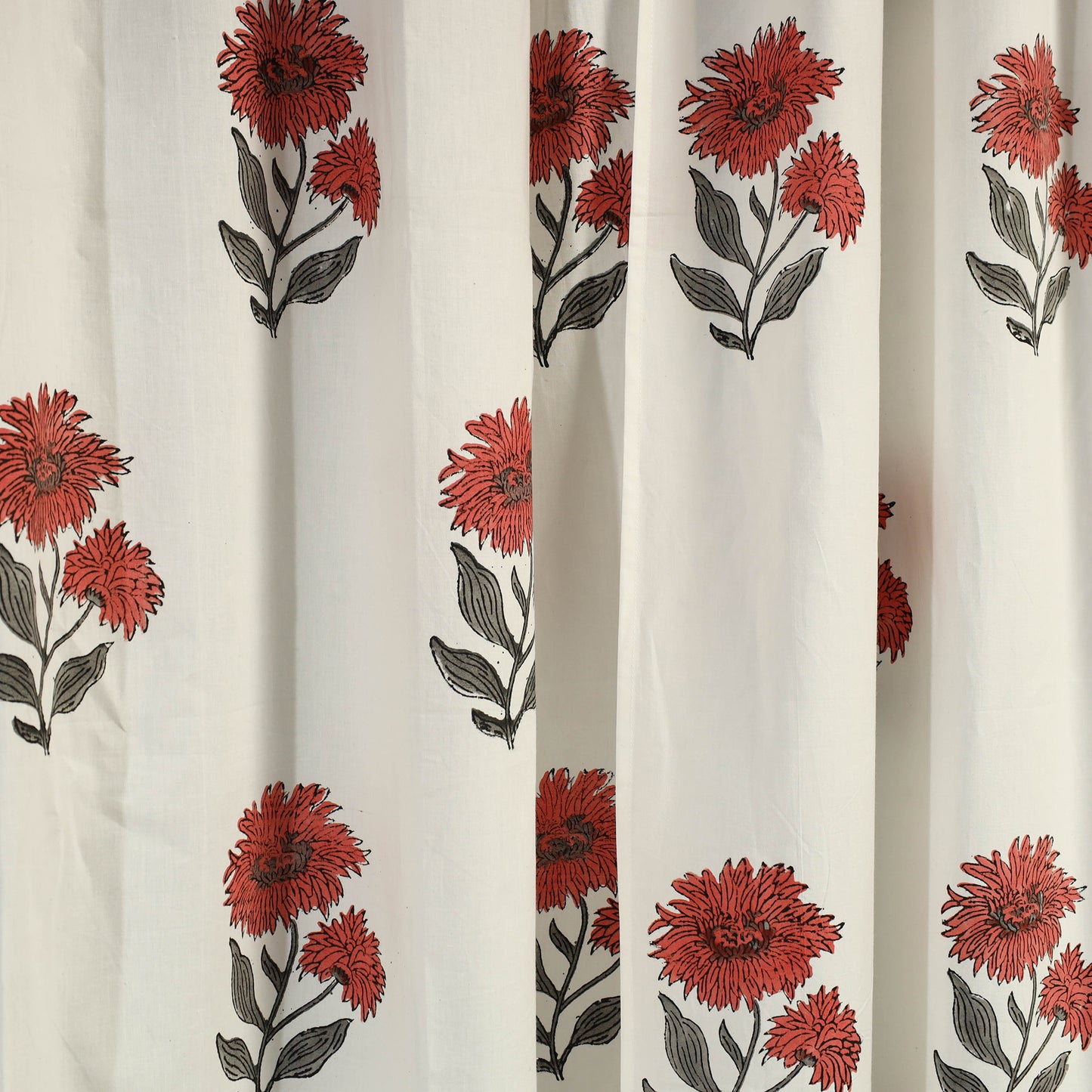 Red - Sanganeri Block Printed Cotton Door Curtain (7 x 3.5 Feet) (Single Piece)