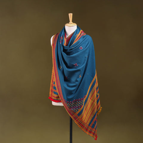 Kutch Bhujodi Handwoven Mirror Work Acrylic Wool Shawl 123