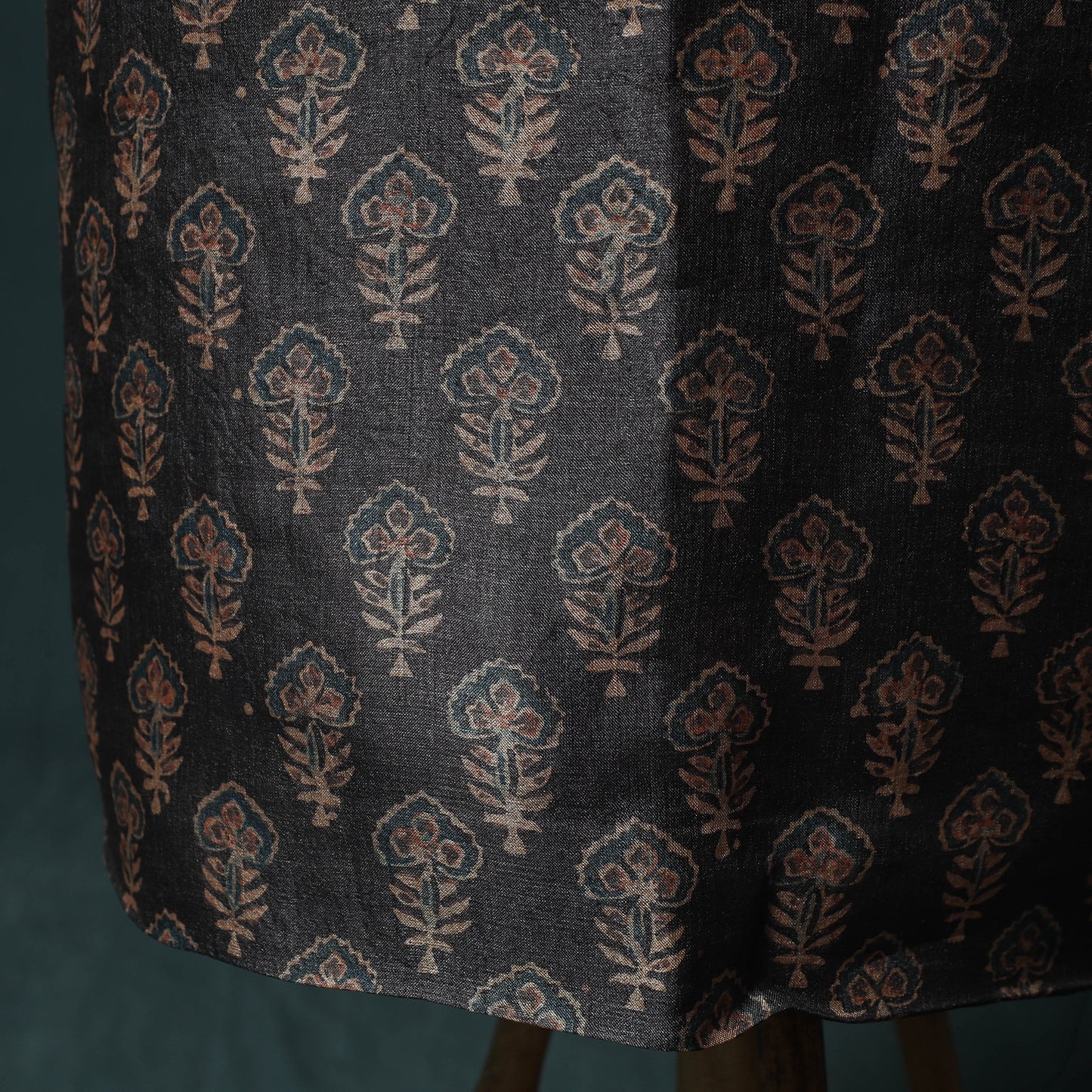 Black - Ajrakh Natural Dyed Hand Block Print Handloom Tussar Silk 2pc Unstitched Dress Material Kurta Set 17