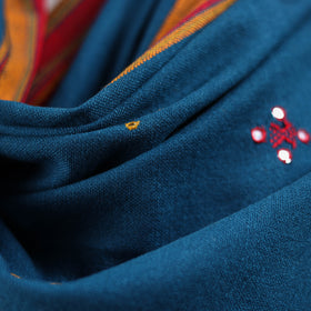 Blue - Kutch Bhujodi Handwoven Mirror Work Acrylic Wool Shawl 123