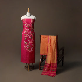 Phulia Jamdani Silk Cotton 3pc Unstitched Dress Material Suit Set 40