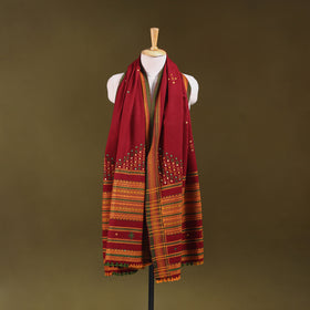 Red - Kutch Bhujodi Handwoven Mirror Work Acrylic Wool Shawl 124
