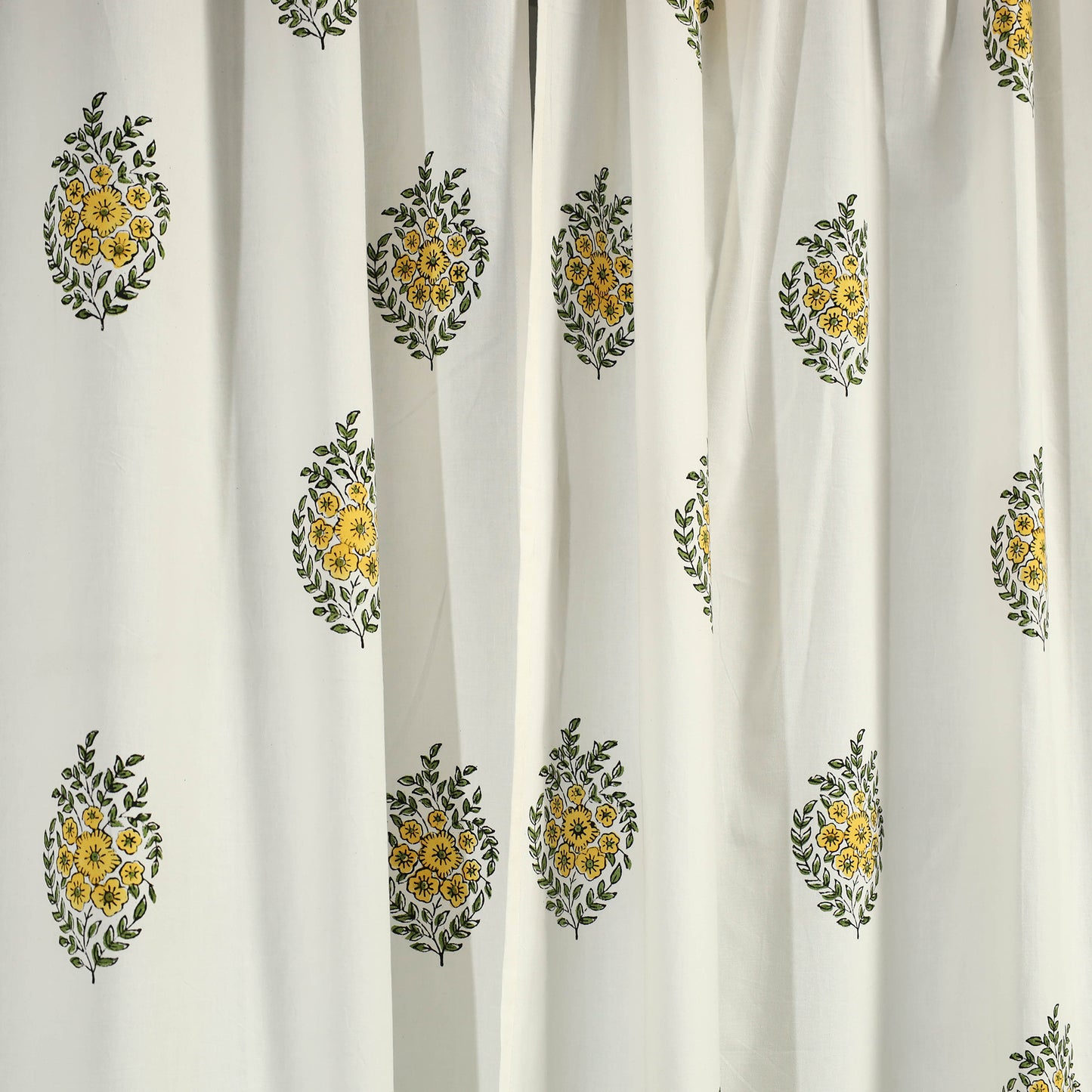 Yellow - Sanganeri Block Printed Cotton Door Curtain (7 x 3.5 Feet) (Single Piece)