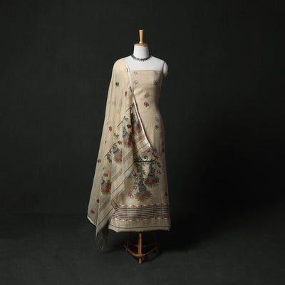 Beige - Jamdani Silk Cotton 2pc Unstitched Dress Material Kurta Set 28