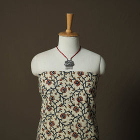 Kalamkari Hand Block Print Cotton 2pc Unstitched Dress Material Kurta Set with Jewellery 02