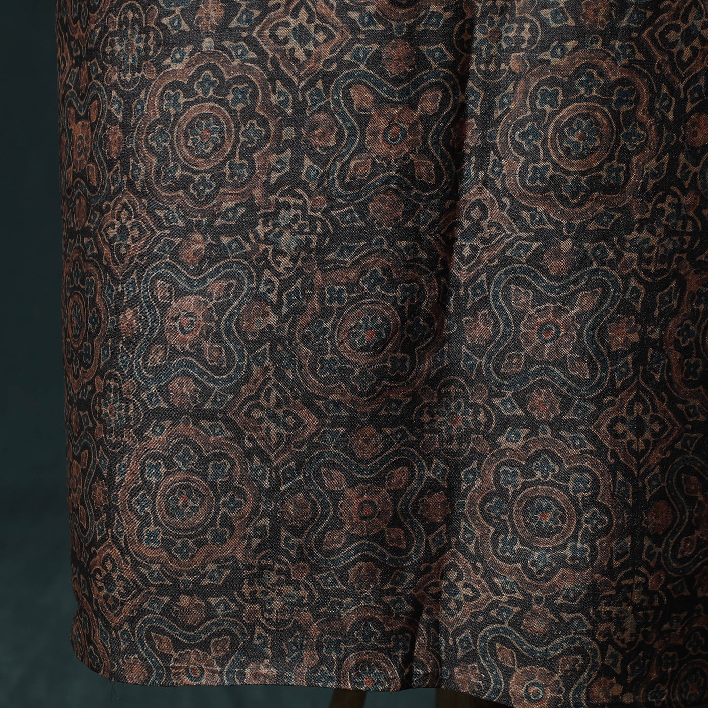 Brown - Ajrakh Natural Dyed Hand Block Print Handloom Tussar Silk 2pc Unstitched Dress Material Kurta Set 18