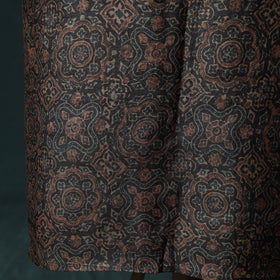 Brown - Ajrakh Natural Dyed Hand Block Print Handloom Tussar Silk 2pc Unstitched Dress Material Kurta Set 18