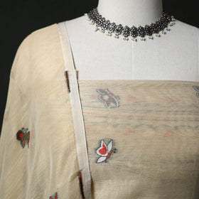 Beige - Jamdani Silk Cotton 2pc Unstitched Dress Material Kurta Set 28
