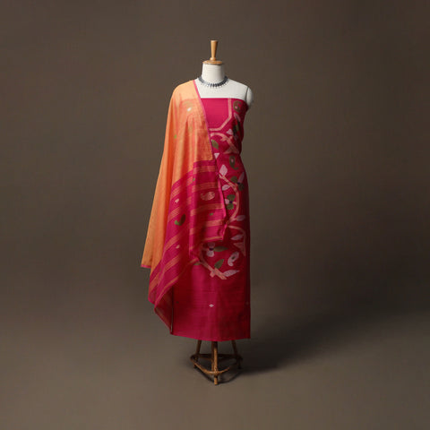 Phulia Jamdani Silk Cotton 3pc Unstitched Dress Material Suit Set 40